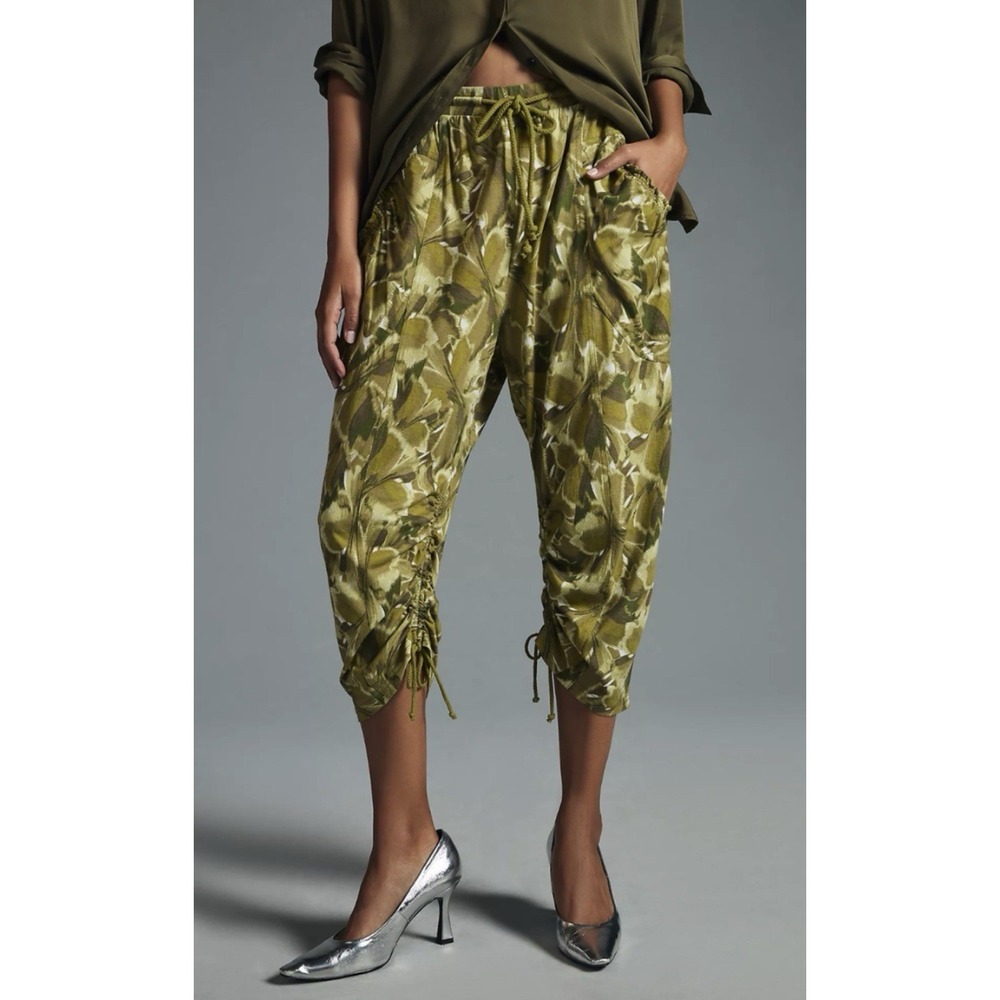 Daily Practice Anthropologie Arid Cropped Pull On Pants XXS (26") Green Boho